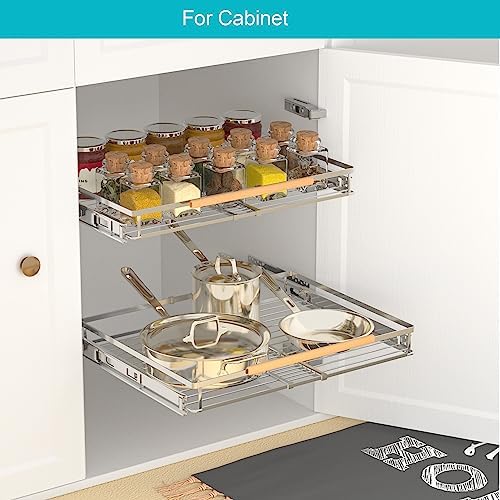 iPEGTOP 3 Pack Pull Out Cabinet Drawer Shelf Organizer, Extendable Sliding Slide Out Pantry Shelves Storage Heavy Duty for Kitchen Cabinets Under Sink, Adjustable Width 17.1~28" W x 22.5" D - Image 3