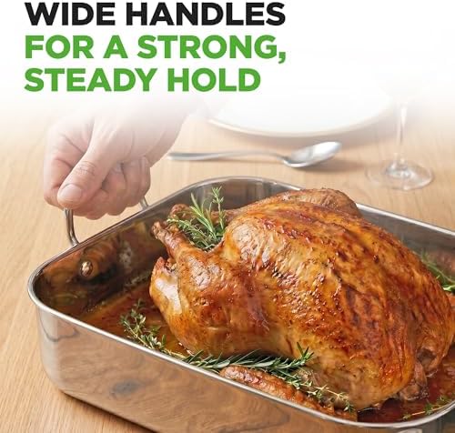 NutriChef Premium Stainless Steel Roasting Pan with Rack – Heavy‑Duty 14″ Turkey Roasting Pan for Turkey, Chicken & Meats (Wide Handles, Dishwasher Safe) - Image 6