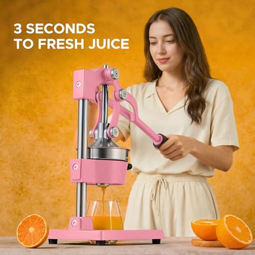 CO-Z Manual Citrus Juicer, Heavy-Duty Manual Juicer with Conical & Flat Pressure Plates, Professional Lemon Squeezer for Orange Pom Lime Lemon Juice, Dishwasher Safe Juice Press, Pink - Image 3