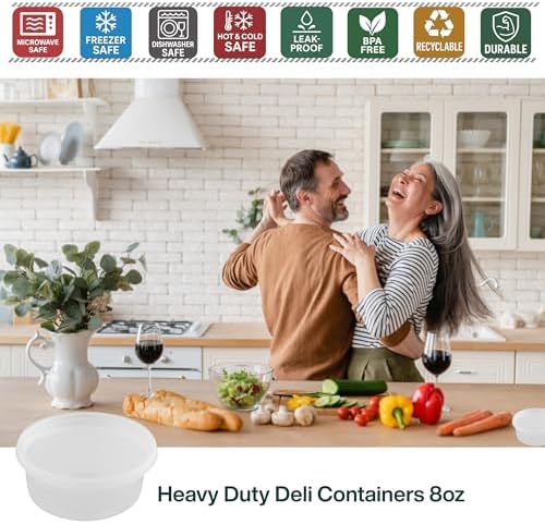 8oz [60 set] Heavy Duty Plastic Deli Container | BPA-Free Food Storage with Airtight Leak‑Proof Lids | Microwave, Freezer & Dishwasher Safe – Stackable, Bulk Reusable Soup & Meal Prep Tub - Image 4