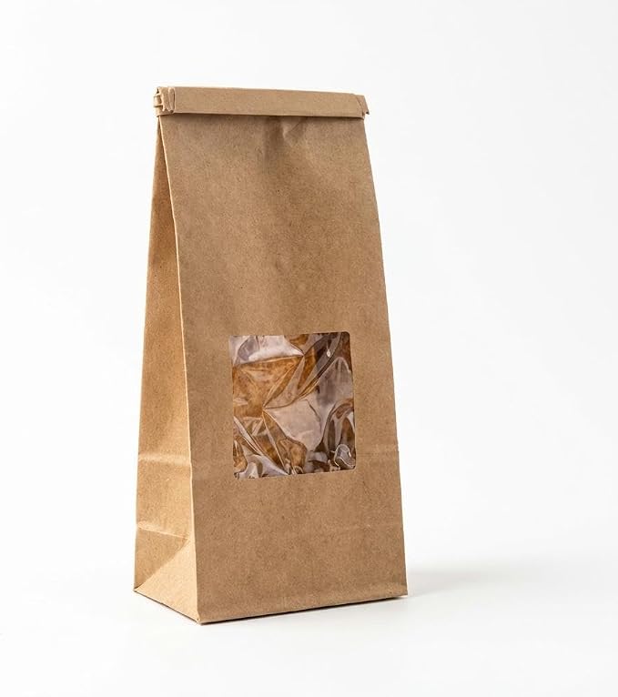 AwePackage Compostable Natural Kraft Paper Tin Tie Bag with Window (100, 14-16 oz) - Image 3