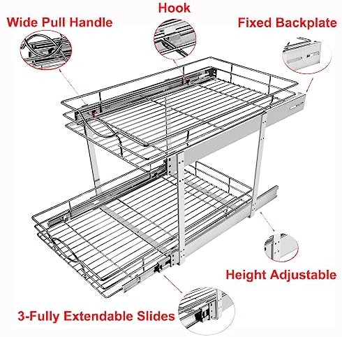 Sikarou Pull Out Cabinet Organizer 23"W 21"D 2-Tier Slide Out Storage Shelf - Image 4
