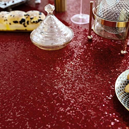JYFLZQ Burgundy Sequin Tablecloth, Glitter Party Table Cover 70 Inch Round - Image 2