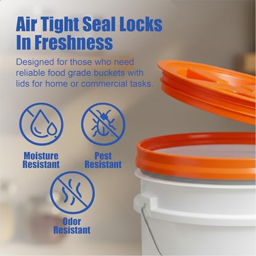 ePackageSupply 5 Gallon Bucket - Food Grade w/Lid BPA-Free, White/Orange, 6 | Airtight Gamma Seal Screw-On Lid, Heavy-Duty 90 Mil HDPE Plastic, Food Safe and Durable Container, Bulk Storage, Made in USA - Image 5