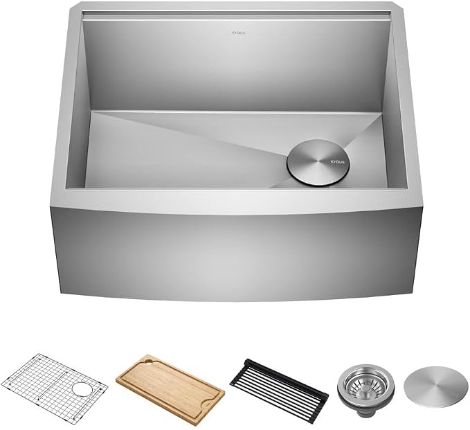 KRAUS Kore 24-Inch Farmhouse Workstation 16 Gauge Single Bowl Stainless Steel Kitchen Sink with Accessories, KWF210-24 by Unknown