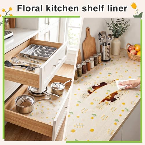 Beautysaid Shelf Liner Non Adhesive — EVA Drawer & Cabinet Liner, Waterproof Non Slip Kitchen Shelf Paper, Thick Washable Refrigerator Mat for Cabinet Shelves & Pantry, Floral, 24 in x 10 FT - Image 4