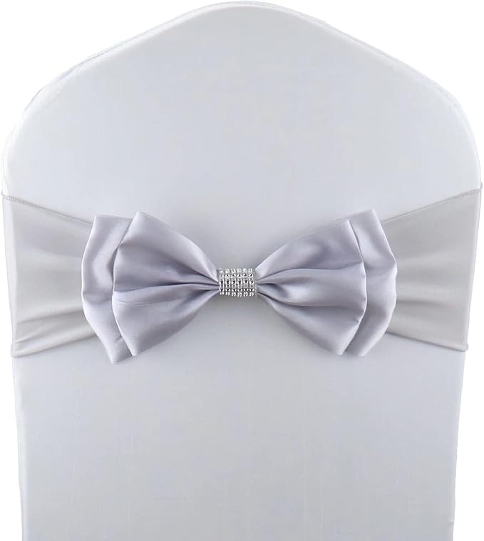 6 PCS Double Bows Stretch Chair Sashes, for Wedding Party Chair Cover Decoration, Spandex Stretch Chairs Bands (Pack of 6 Sliver Grey) by MYS+QiQi