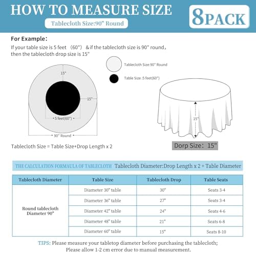 8 Pack Black Round Tablecloths, Diameter of 90 inch - Image 3