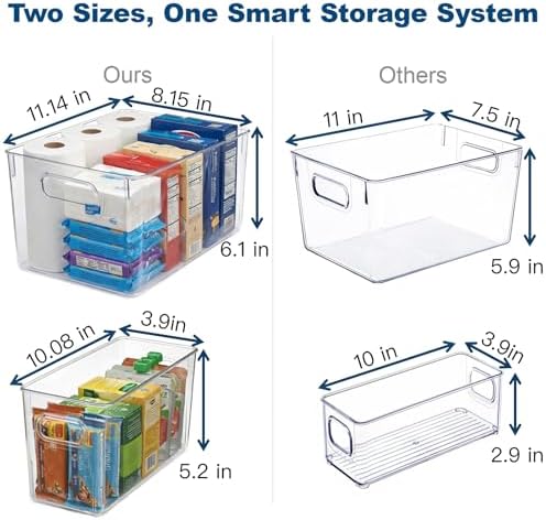 MOONEDGE 8 Pack Clear Plastic Storage Organizer Bins, 4 Large & 4 Narrow - Image 4