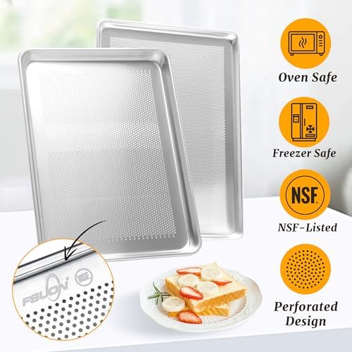 6 Pack Full Size Perforated Aluminum Baking Sheet, 26 x 18 in | NSF, Aluminum Commercial Cookie Sheets, Non-Stick, Oven Safe Up to 500℉ - Image 2