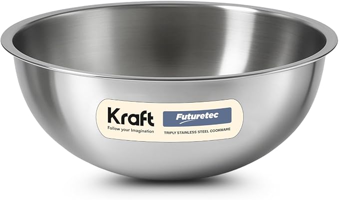 Kraft Futuretec Triply Tasla Stainless Steel Extra Deep 5.5L 30cm 3 Ply 2.5mm Thick Deep Kadai for Cooking/Induction and Gas Base by Unknown