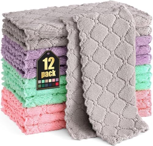 Homaxy 12 Pack Super Soft & Absorbent Dish Cloths, 10" x 10", Multi Color by Homaxy