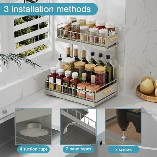 Under Sink Organizer, Pull Out Kitchen Cabinet Organizer 2 Tier Slide Out Under Sink Organizers and Storage, Sink Shelf Cabinet Storage Shelves for Kitchen Bathroom Pantry, Grey - Image 2