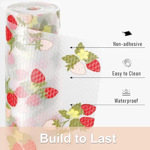 Cooyes Shelf Liner for Kitchen Cabinets – Waterproof & Oil-Proof Drawer Liner, Non-Adhesive EVA Mats with Fruit Pattern – Washable Easy to Clean, Easy to Cut (17.5" W x 240" L, Red Strawberry) - Image 3
