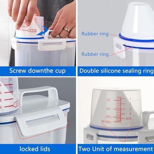 5.5 Lbs Rice Airtight Dry Food Storage Container Set of 4, Rice Storage Bin Cereal Containers Dispenser, Thicken Plastic Clear Food Storage Box with Pouring Spout, Measring Cup for Grain, Flour Snacks | BPA Free, Airtight Lid, with Pouring Spout, Clear... - Image 3