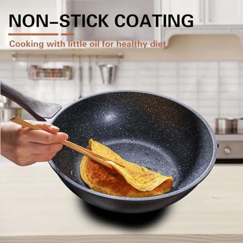 Kordisen Nonstick Wok with Lid, 12 Inch Woks & Stir-fry Pans, Granite Stone Coating for Cooking, Induction Cookware, Compatible with All Stovetops, PFOA Free - Image 3