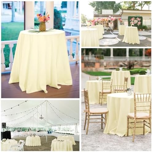 8 Pack Beige Round Tablecloth 90 Inch Circle Polyester Table Cloth, Washable Fabric Stain and Wrinkle Resistant Table Cover Round Tableclothes for Wedding Parties Banquet Reception Dining Tables - Image 5
