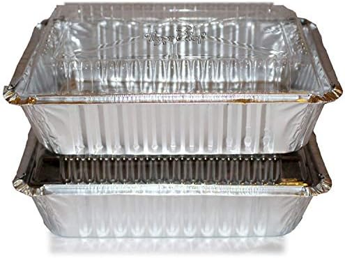Tiger Chef Oblong Aluminum Tin Foil 2.25 Pound Pans Dimensions: 8.44" X 5.89" X 1.8" With Clear Dome Lids Measures: 8.5" x 6" x 1" Disposable Freezer to Oven Safe for Takeout Storing - 25 Pack - Image 4