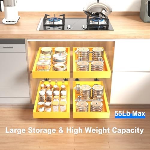 Mustorn 2 Pack Pull Out Cabinet Organizer,21.8" Deep Slide Out Drawer for Cabinets Adhesive Pull Out Drawers Heavy Duty Pull Out Shelves for Kitchen,Cupboard,Pantry,Bathroom-Yellow - Image 4