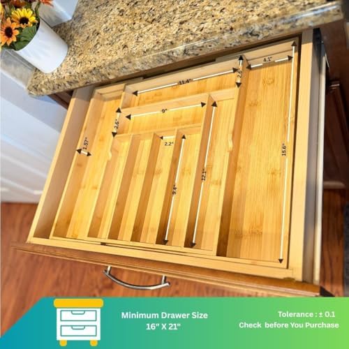 EVERLINE Expandable Bamboo Drawer Organizer for Kitchen Utensils - Image 2