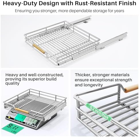 Pull out Cabinet Organizer, 21"W X 21"D, Heavy Duty Smooth Sliding Under Cabinet Shelves for Pots and Pans, Full-Extension Roll out Drawers, Slide out Organization for Home Kitchen Pantry - Image 5