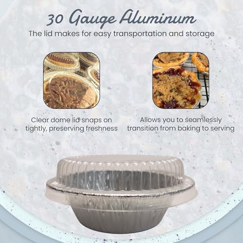 KitchenDance Mini Pie Tins with Snap-On Lids - Aluminum Pie Pans for Single Portions - Ideal for Fruit Tarts, Pies, Cheesecakes, Cobblers, Flan - Oven and Freezer Safe - 1152P (100, Silver) - Image 7