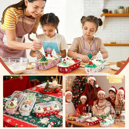 50Pack Mixcolor Christmas Mini Cake Pans with Lids and Spoons Mini Loaf Pans with Lids, 6.8Oz Aluminum Foil Pans Tins, Individual Dessert Cups Containers for Sales,Party,Picnics - Image 7