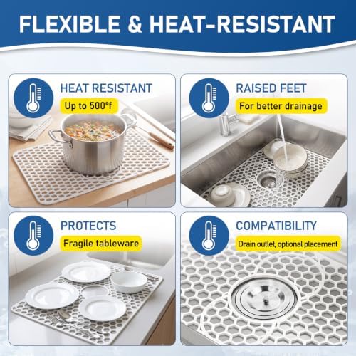 Bestjing Silicone Sink Protectors for Kitchen Sink - 19''x 13'', White - Image 6