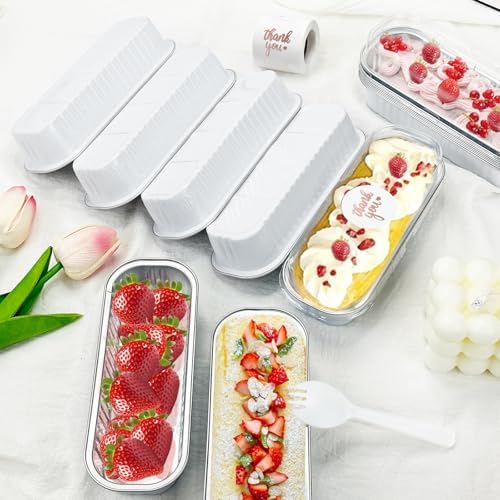 200Pack White Mini Cake Pans Disposable Mini Loaf Pans with Lids and Spoons and Stickers, 6.8Oz Aluminum Foil Pans Tins, Individual Dessert Cups Containers for Sales,Party,Picnics - Image 4