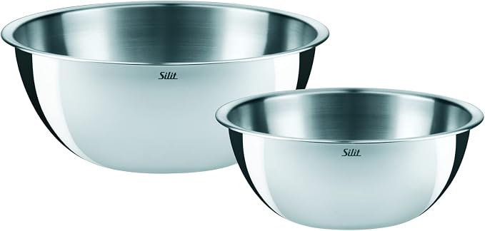Silit Set of 2 Stainless Steel Bowls for The Kitchen, Multifunctional Mixing Bowl, Salad Bowl, Stainless Steel, Dough Bowl, Stackable by Silit