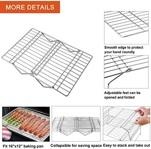 P&P CHEF 5-Tier Stainless Steel Cooling Rack, 16.5" x 11.4", Silver | Stackable Baking Cooking Racks for Cooling Roasting Grilling, Collapsible & Heavy Duty, Oven Safe & Easy Clean - Image 3