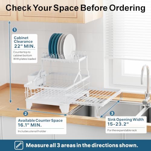 GSlife Large Expandable 2 Tier Dish Drying Rack - Over Sink & Counter Use - Image 7