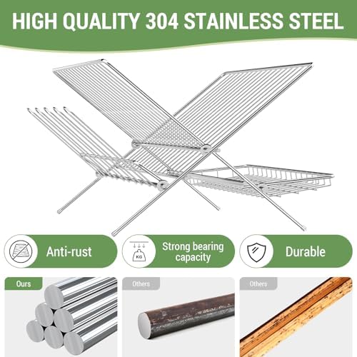 Dish Rack with Drip Tray, Stainless Steel 3-Tier Collapsible Drainer Dish Drying Rack for Kitchen Counter, Sink, Countertop,Cutlery, Dishes Utensils Flatware Holder Set, Reversible Cup Draining Rack - Image 6