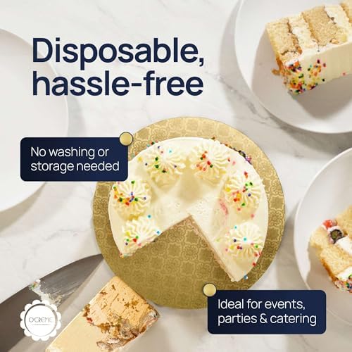 O’Creme Cake Board, Gold Foil Round Cake Circles with Gorgeous Design, Sturdy & Durable 1/2” Thick Cake Drums, Round Cake Boards with 10” Diameter, Pack of 5 Disposable Cake Drums - Image 6