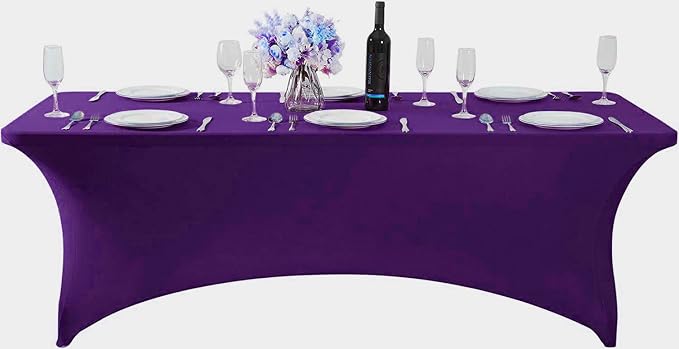 MDS® Pack of 12 Spandex Tablecloth 8FT Tight Fitted Stretch Table Cover – Washable Wrinkle-Free Reusable Elastic Patio Tablecloth for Wedding, Party, Banquet, Trade Show, Event Décor - Cadbury Purple - Image 2