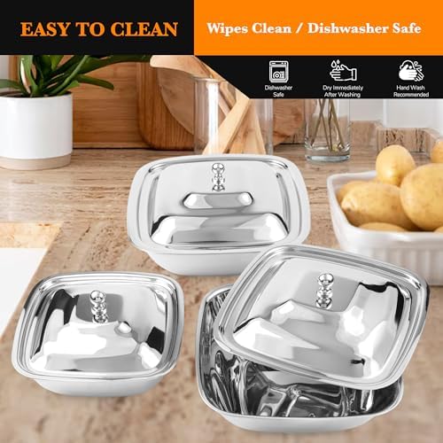 CRAFTONE Stainless Steel Square Mixing Bowls Set of 3 with Lid, Ideal for Baking & Serving Salad, Rice, Desert, Food Storage Bowl Set (20 Oz, 30 Oz and 35 Oz) - Image 5