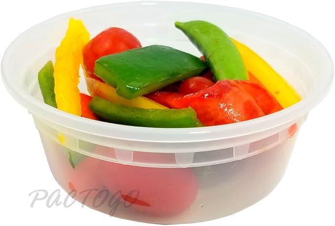 PCM 8 oz. Heavy Duty Round Deli Food Soup Plastic Container w/Lid 100% BPA Free (Pack of 12 Sets) - Image 3