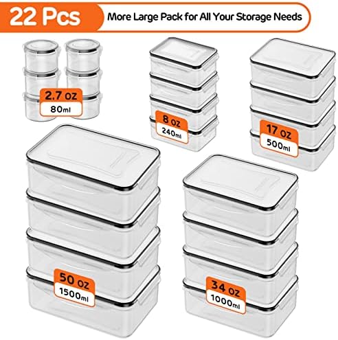 44 PCS Airtight Food Storage Container with Lid (22 Lids & 22 Containers) | Leakproof Plastic Kitchen Organization Set Reusable Microwave/Freezer/Dishwasher Safe Meal Prep Container with Label & Pen - Image 2