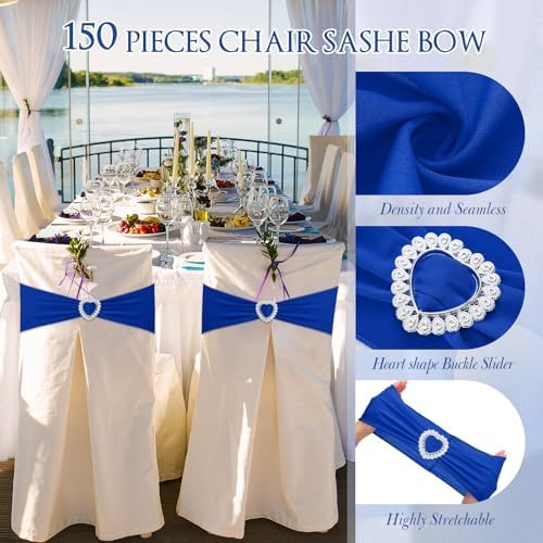 Colingmill 150 Pcs Spandex Chair Sashes Heart Buckle Elastic,Royal Blue - Image 5