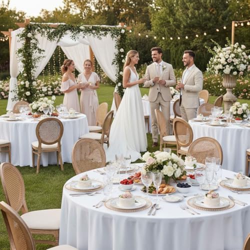 Fitable 6 Pack White Round Tablecloths 108 Inch for 36"-84" Tables - Image 2