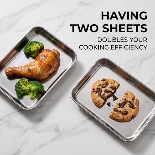 Stainless Steel Baking Sheet, 9.4" x 7.3" Toaster Oven Pan, 2-Pack | Small Cookie Tray Set for Baking Toasting, Healthy & Non-Toxic, Easy Clean & Dishwasher Safe - Image 6