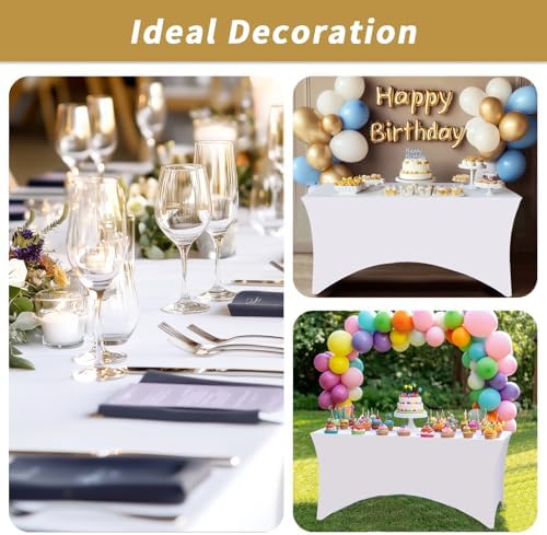 Fixwal 3 Pack 6FT White Tablecloth Rectangle Spandex Fitted Table Cover - Image 7