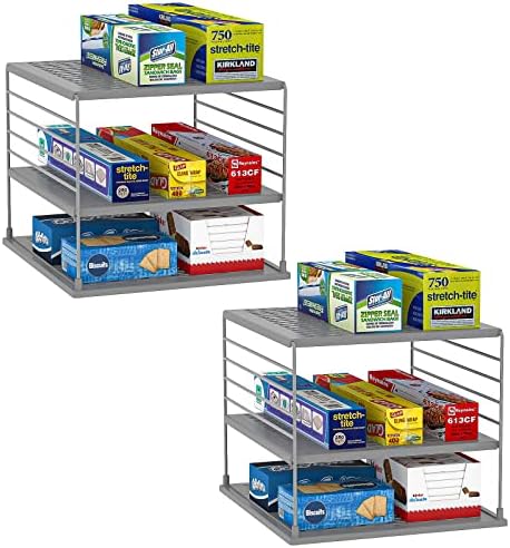 2 PACK Cabinet Organizer- Divided Compartment Holder for Foil and Plastic Wrap- Upgraded Pantry Organizers and Storage for Kitchen(Gray) by WANCHIY