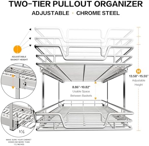 2-Tier Kitchen Cabinet,Pull Out Cabinet Organizer,Shelf and Drawer Organizer Slide Out Pantry Storaqe Basket in Multiple Sizes (12" W x21 D) - Image 4