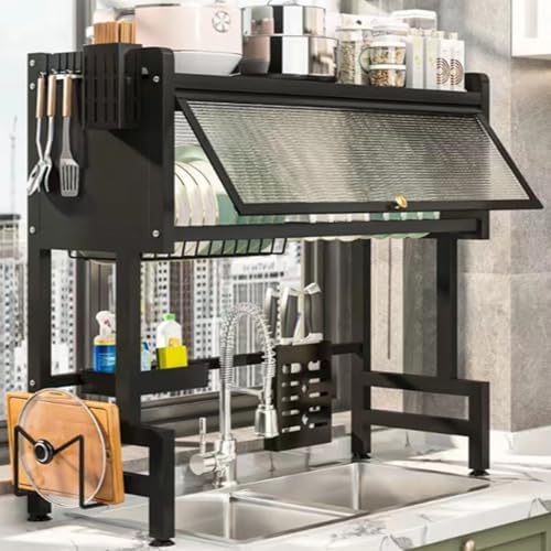 KeepKitchen Sink Shlef Organized Space-Saving,rack dishwashing sink countertop dustproof cupboard storage multifunctional tableware storage drain rack double layer(Black single layer,105cm/41.3in) by Tqertrtfxa