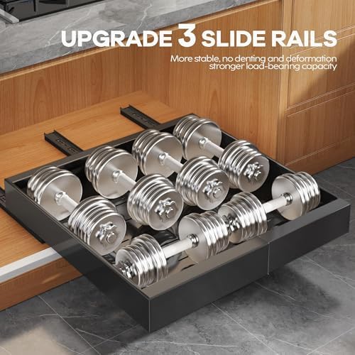 Seinloes 4 Pack Expandable Pull Out Cabinet Organizer 21"Deep With Raising Pad for Framed Cabinets,Slide Out Drawers With 4pcs Divider Racks,No Drill Roll Out Shelf,Adjustable Width 12.05"-20.4"Black - Image 5