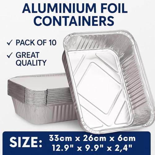10 Pack Aluminium Foil Trays with Lids Containers Strong and Large Tin Foil Food Take Away Container Disposable Food Take Out Box with Lid|3 Litre | - Image 3