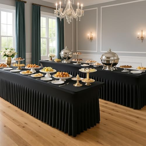 Deep Dream 2 Pack Black Spandex Table Covers 4 Foot, Fitted Stretch Tableclothes 24x48 Inch, Wrinkle Free 4FT Fitted Table Clothes with Skirt for Party, Banquet, Wedding and Events - Image 6
