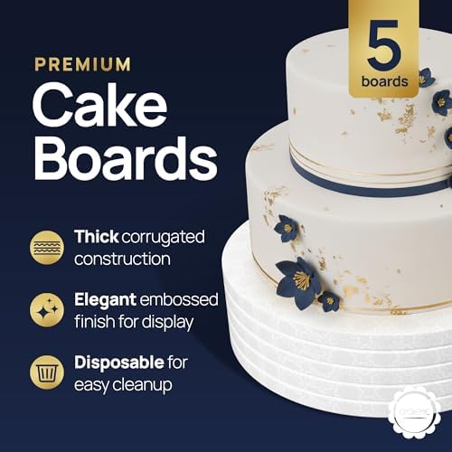 O’Creme Cake Board, White Round Cake Circles with Gorgeous Design, Sturdy & Durable 1/2” Thick Cake Drums, Round Cake Boards with 24” Diameter, Pack of 5 Disposable Cake Drums - Image 2