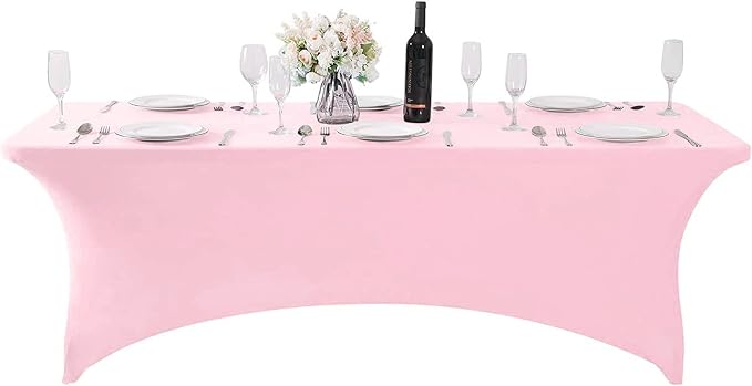 MDS® Pack of 12 Spandex Tablecloth 6FT Tight Fitted Stretch Table Cover – Washable Wrinkle-Free Reusable Elastic Patio Tablecloth for Wedding, Party, Banquet, Trade Show, Event Décor - Blush Pink - Image 2